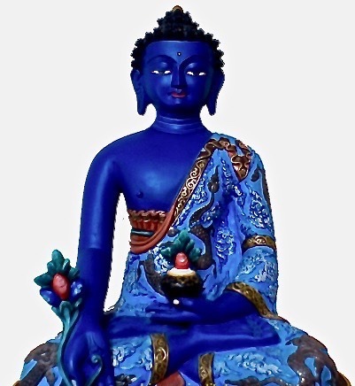 Yakushi Nyorai · Medizin-Buddha als Lapislazuli-blaue Statue mit Medizinschale