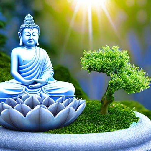 Reiki und Kristalle - Blauer Buddha auf Lotusblüte