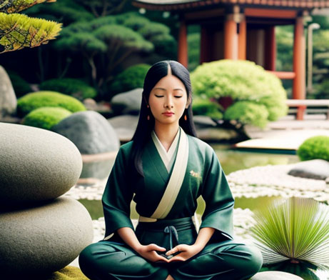 Meditieren in Schneidersitz-Position - Zen Garten
